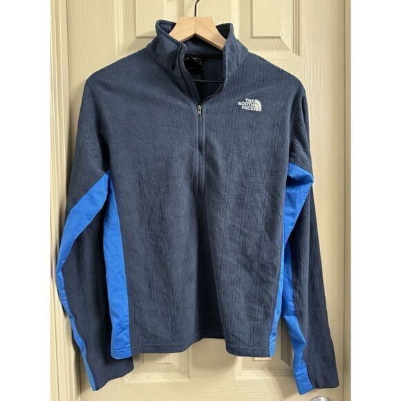 The North Face Quarter Zip‎ Fleece Pullover Men's Small Blue Colorblock Sweater - Picture 1 of 5